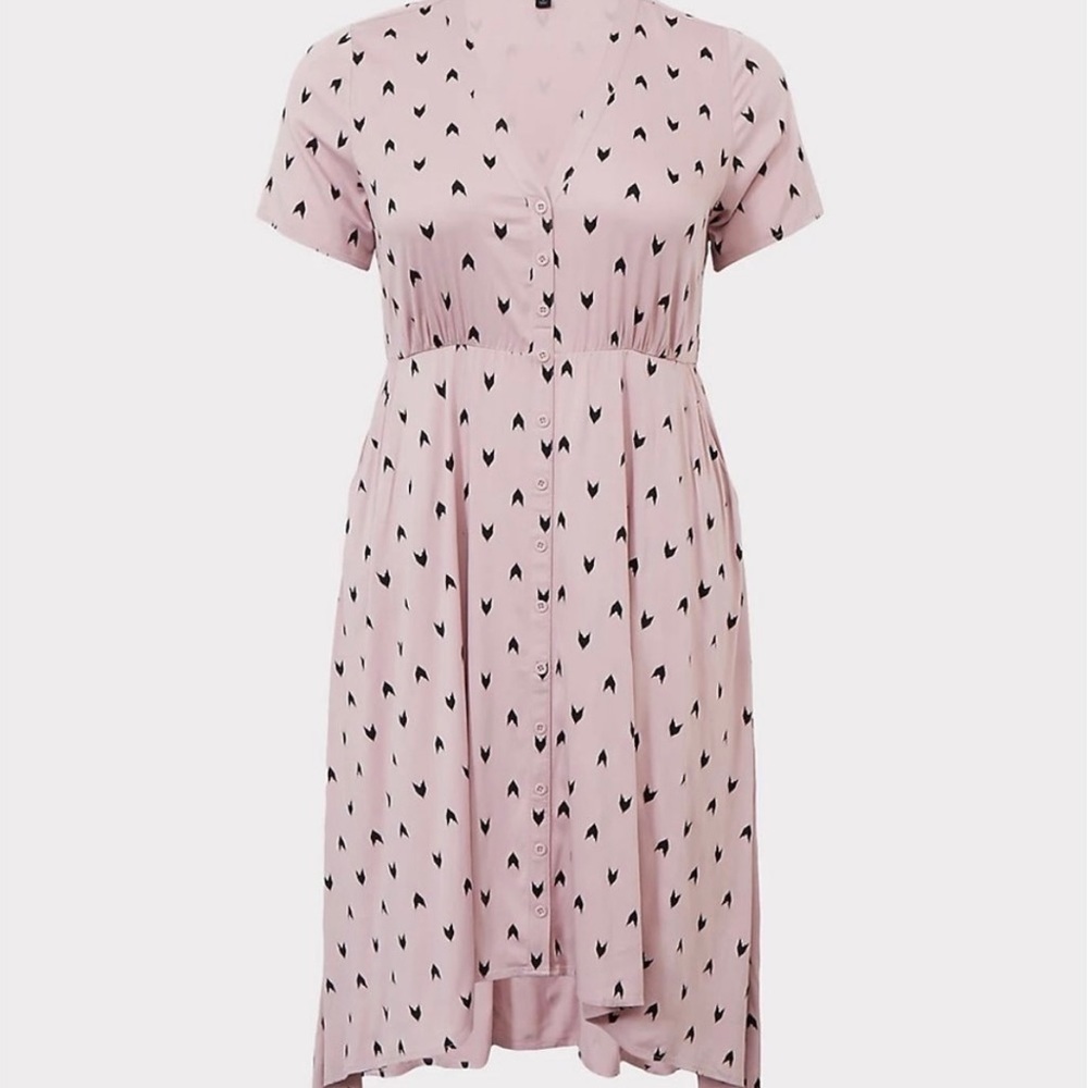 Torrid Midi Challis Sharkbite Shirt Dress size 2X Lavendar Ikat with Chevrons - Picture 2 of 9